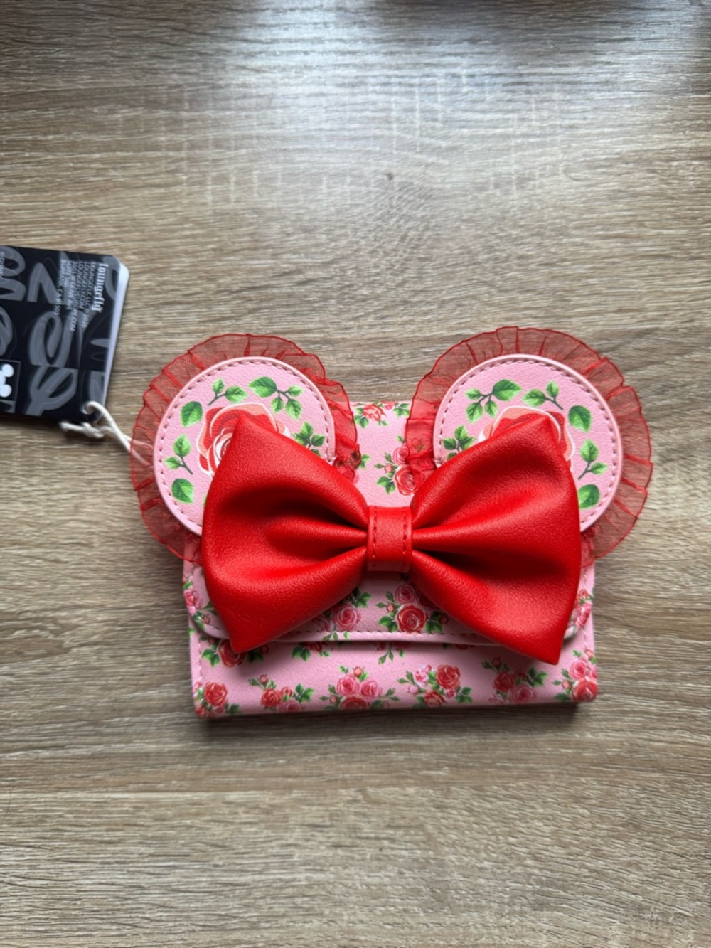 Floral Minnie Mouse Ear Wallet with Red Bow